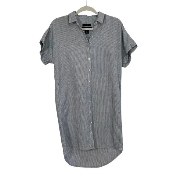 Tahari 100% Linen Stripe Shirt Dress Blue White Size S - Picture 12 of 13
